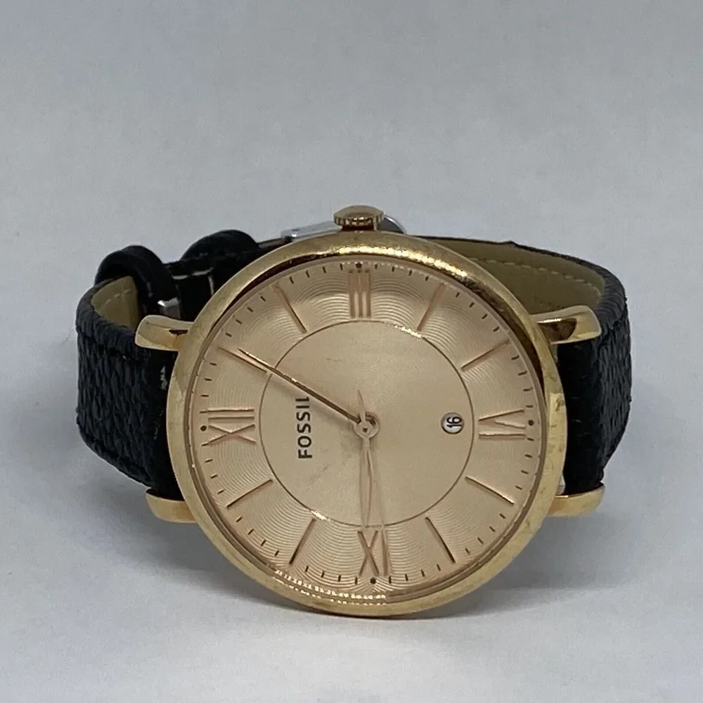 Fossil ES3707 Women's Black Leather Analog Dial Quartz Genuine Watch QB489